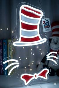 lot 9064 image: Cat in the Hat Neon Wall Sign Red & Yellow LED