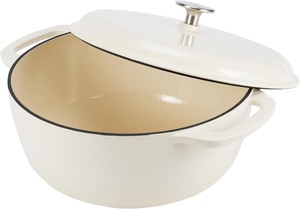 Enameled Cast Iron Dutch Oven Pot with Lid, Round, Dual Handles, Heavy-Duty, Oven Safe for Stews, Roasting, Baking, 7.3-Quart, Matte White