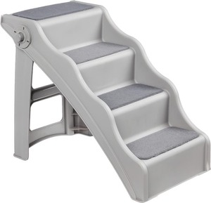 lot 2254 image: Amazon Basics Foldable Non-Slip Pet Stairs, Steps for Dogs and Cats, 14.6 W x 22.75 D x 19.5 H, Grey
