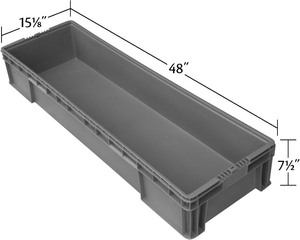 lot 2257 image: Buckhorn SW4815080201000 Plastic Straight Wall Storage Container Tote, (48-Inch x 15-Inch x 7-12-Inch), Light Gray