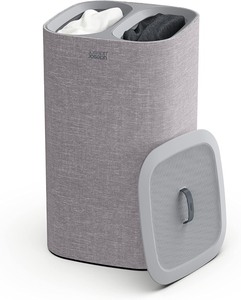 lot 2263 image:  Retail $99.99 Joseph Joseph Tota 60 liter15.8 gallon Laundry Hamper Separation Basket with lid, 2 Removable Washing Bags with Handles- Grey