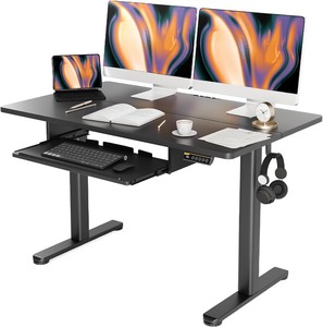 lot 2269 image: Claiks Standing Desk with Keyboard Tray, Standing Desk Adjustable Height, Raising Desks for Home Office and Computer Workstation, 48 Inches, Black