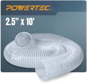 lot 2271 image: POWERTEC 2-12 x 10 Dust Collection Hose, Flexible PVC Dust Collector Hose for Table Saw, Band Saw, Router Table, Belt Sander, Woodworking & Garage, Wood Shop Dust Collection System (70129)