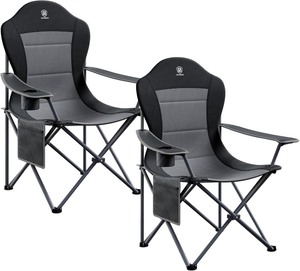 lot 2272 image: EVER ADVANCED Folding Camping Chair with High Back Padded 2 Pack Oversized Portable Lawn Chairs Lightweight Sturdy Steel Foldable Outdoor Camp Chair for Adults, Black