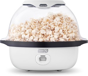 lot 2273 image: Dash SmartStore� Stirring Popcorn Maker - Electric Popcorn Machine with Butter-Melting Tray & Clear Serving Bowl - Features Stirring Bar - 24 Cups, White