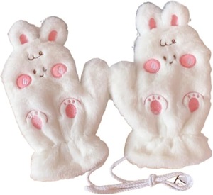 lot 2281 image: Cute Kawaii Multi Colored Animal Chicken Rabbit Bear Women Winter Warm Cozy Soft Thick Fleece Gloves with String
