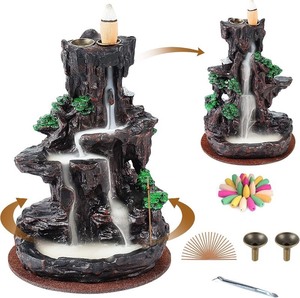 lot 2284 image: Incense Burner, Backflow Incense Holder 2 Sides Waterfall Incense Burnier with 120 Backflow Incense Cones, 30 Incense Sticks, Aromatcherapy Ornamen for Home