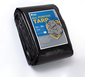 lot 2291 image: GUARD SHIELD Tarps Heavy Duty Waterproof LARGE Black Poly Tarp Cover Outdoor Thick UV Resistant Tarpaulin with Grommets 10mil