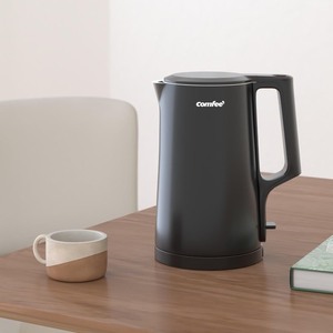 lot 2295 image: COMFEE 1.7L Double Wall Electric Tea Kettle and Kettle Water Boiler, 100% Stainless Steel Interior & Lid & Spout, Two-Level Wide Open Lid, 1500W Fast Boiling, Auto-Off and Boil-Dry Protection