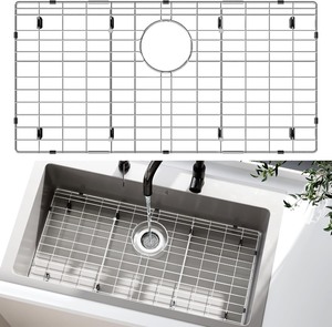 lot 2296 image: 27-916 x 14-916 Stainless Steel Sink Protector, Sink Protectors for Kitchen Sink, Sink Grid, Sink Grate for Bottom with Rear Drain, Metal Sink Rack for Bottom of Sink with Corner Radius 316