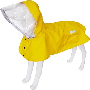 lot 2304 image: Waterproof Dog Raincoat, Adjustable Reflective Lightweight Pet Rain Clothes with Poncho Hood (X-Large, Yellow)