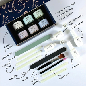 lot 1278 image: LIuvia dip powder nail kit starter contains everything you need for a professional manicure. 6 Dip Powders, Files and Brushes  - Retail $45