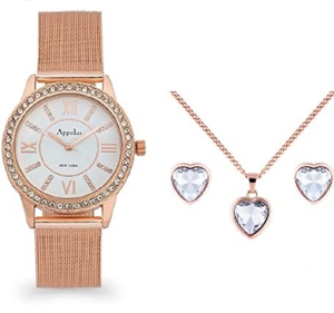lot 1287 image: Appolus Watch, Necklace and Earring Set. Rose Gold - Retail $0