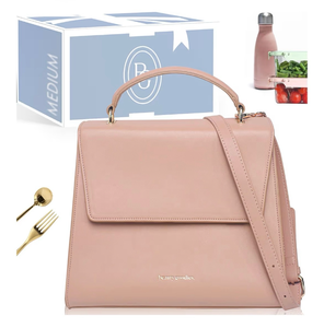 lot 2066 image: Beige Tan Medium Insulated Lunch Bag for Women for Work, Aesthetic Lunch Boxes and Classy Tote Bag Purse with Strap - Retail $32
