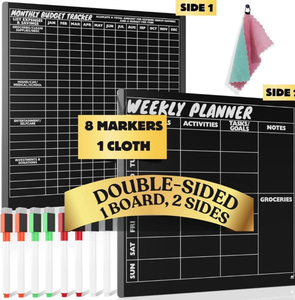 lot 5006 image: Double Sided Acrylic Fridge Planner with Markers and Cloth  - Retail $17