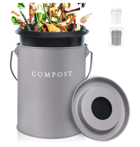 lot 5031 image: FINESSY Indoor Compost Bin Kitchen Odorless with Lid for Composting Food Waste Bucket for Counters, Stainless Steel Kitchen Compost Bin - Retail $31
