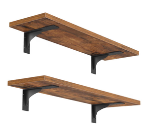 lot 5032 image: Floating Shelves for Wall, 16 x 8 inch Wall Mounted Shelves Set of 2, Hanging Storage Shelf with Metal Brackets - Retail $29