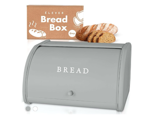 lot 5033 image: LEVER Modern Farmhouse Bread Box, Large, Gray - Bread Storage Container for Kitchen Countertop - Retail $85