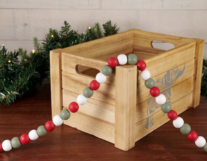 lot 5037 image: One Holiday Way 9-Foot Rustic Red, Sage Green and White Wood Bead Garland Christmas Tree Decoration - Retro Farmhouse Vintage Wooden Beads Xmas Home Decor - Retail $15
