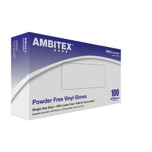 lot 1242 image: Ambitex V5201 Series Latex Free Clear Vinyl Gloves Small 100Box (VSM5201) - Retail $6