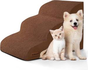 lot 2800 image: 3-Step Dog Ramp and Stairs for Sofa and Chair - Non-Slip Sturdy Pet Steps for Small Dogs and Cats,15.7 H, Brown