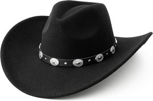 Lanzom Women Men Felt Wide Brim Western Cowboy Hats Belt Buckle Panama Hat (Size - M)