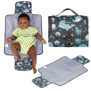 lot 2816 image: Baby Changing Pad - Comfortable Portable Changing Pad, Compact, Fits in Any Diaper Bag - Lightweight and Soft with Cute Designs, Convenient Pockets, Extra Head Support - Sea Animals
