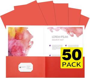 lot 2824 image: 50pcs Red Folders with Two-Pockets Fit Letter Size Paper, Paper File Designed for Office, Home and Classroom Use
