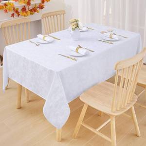 lot 2825 image: 2 Pack Elegant Damask Jacquard Rectangle Waterproof Tablecloth 60x84 Inch, White