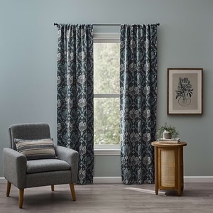 lot 3661 image: Style Selections 84-in Oxford Blue Floral Room darkening Rod pocket Curtain panel pair