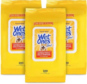 lot 9098 image: Antibacterial Dog Wipes 3-Pack Tropical Splash (300 Total)