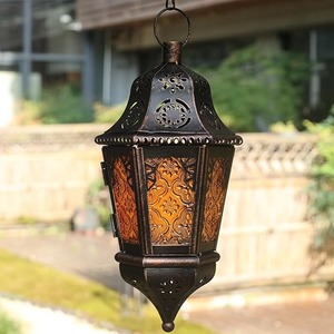 13.5" Amber Moroccan Hanging Lantern