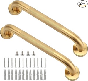 lot 9119 image: 2-Pack 12-Inch Gold Shower Grab Bars