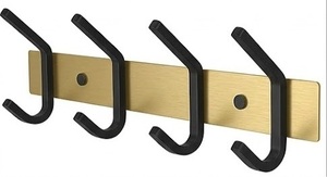 lot 9127 image: Black & Gold Wall-Mounted Coat Rack 5-Hook Organizer