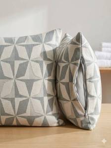 lot 9135 image: 2-Pack Geometric Knit Pillowcases Modern Star Pattern with Zipper Closure