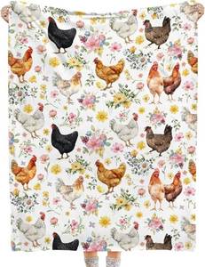 lot 9136 image: Chicken Flowers Soft Flannel Blanket Lightweight All-Season Throw