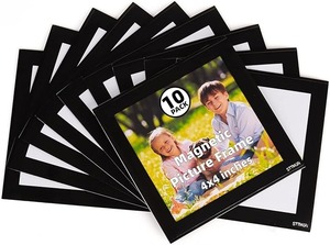 lot 9151 image: 4x4 Magnetic Picture Frame Set Classic Black Border (10-Pack)
