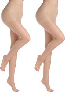 lot 9178 image: 2 Pairs 20D Toeless Pantyhose Control Top Open Toe Sheer Tights- Medium