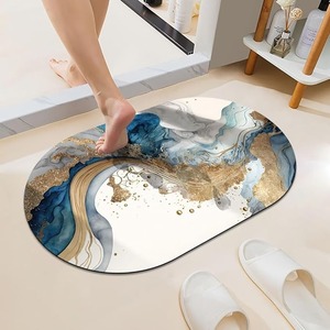 lot 9179 image: Blue & Gold Marble Quick-Dry Bath Mat Ultra-Thin & Absorbent
