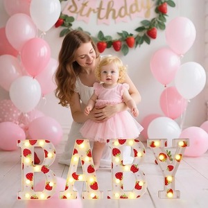 lot 9191 image: B A B Y Light-Up Sign Strawberry Baby Shower Decor