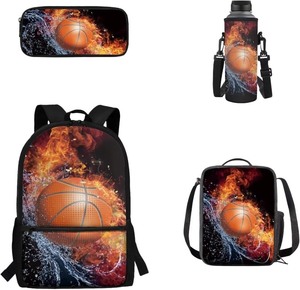 lot 2333 image: Basketball Fire School Backpack Set Kids Boys School Bookbag Set with Lunch Box Pencil Case for Kindergarten Kids Schoolbags Rucksack Daypack 3 In 1 Set