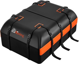 lot 2342 image: Car Rooftop Cargo Carrier Bag, 15 Cubic Feet Waterproof Heavy Duty 840D Car Roof Bag for All Vehicle withWithout Racks - Anti-Slip Mat, 6 Door Hooks, Storage Bag, 2 Extra Straps, Luggage Lock