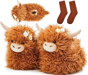 lot 2343 image: Highland Cow Slippers Valentines Day Gift for Women Men Plush Animal Slippers with Cotton Scottish Socks