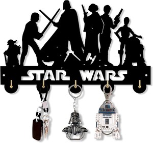lot 2347 image: Stars Key Holder for Wall Wars Theme Entryway Key Hook Stars & Warplanes Key Hanging Rack with 5 Hooks, Easy Install Key Holder for Wall Mount Keyrack Organizes, StarWars Gifts for Men