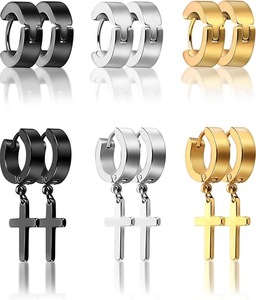lot 2349 image: Hicarer 4 Pairs Hoop Hinged Dangle Cross Earrings Unisex Punk Earrings Hoop Earring and Stud Earring for Men and Women Wearing (Style Set 1)(Style Set 1)