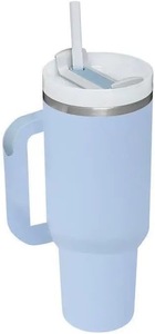 lot 2363 image: Insulated Stainless Steel Tumbler with Handle and Straw, 40 oz, Multiple Colors, Vacuum Sealed Travel Mug with Straw Lid, Hot and Cold Drink Cup, 304 Steel, 3 Position Lid (Light Blue)