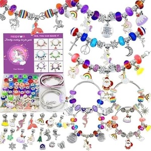 lot 2369 image: Charm Bracelet Making Kit, Unicorn Theme, Girls Teens Age 5-12, DIY Jewelry Craft Set with Beads and Charms