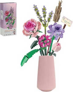 lot 2372 image: Flower Bouquet Building Blocks Sets for Adults Mini Pink Rose Lavender Botanical Toys Kits Valentines Mothers Day Birthday for Mom Women Her Girlfriends Kids 8 8-12 (393PCS)
