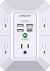 lot 2385 image: Wall Charger, Surge Protector, QINLIANF 5 Outlet Extender with 4 USB Charging Ports (4.8A Total) 3-Sided 1680J Power Strip Multi Plug Adapter Spaced for Home Travel Office (3U1C)