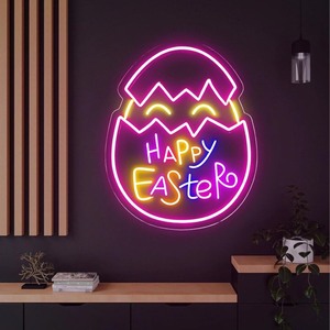 lot 2391 image: Happy Easter Neon Sign Chicken Egg Easter Neon Signs LED Light Wall Decor for Bedroom, Living Room, Bar Shop Gifts 20inches